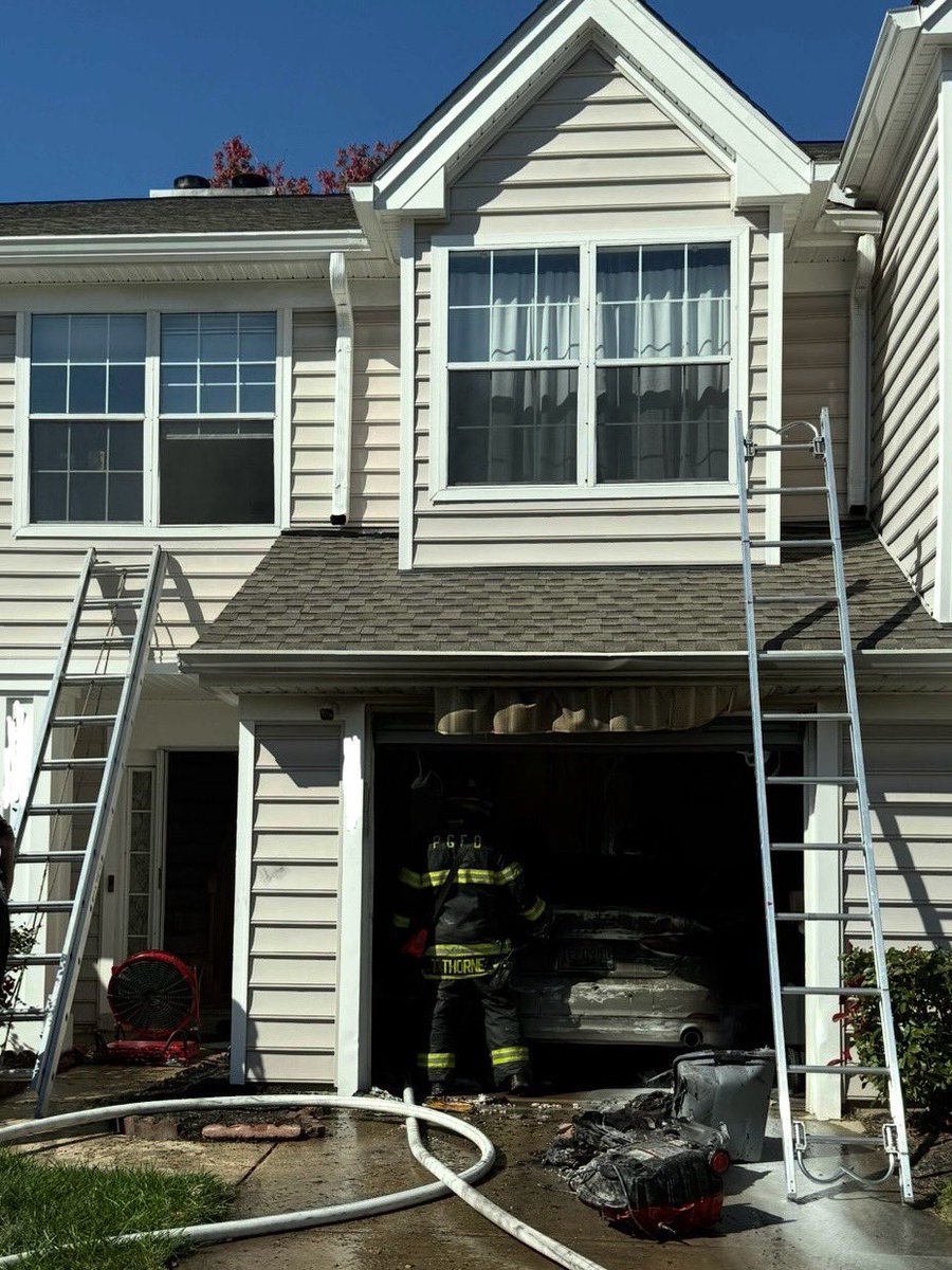 Structure fire 4700 block King John Way in Marlboro Village. PGFD units on scene of 2-story townhome with fire showing from garage. Fire is out, no injuries. Fire Investigators on scene