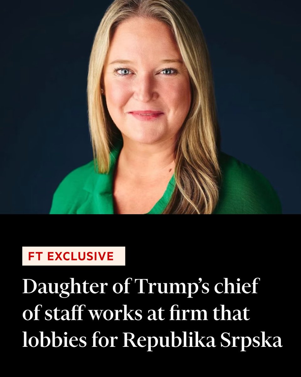 FT Susie Wiles's daughter is a partner at Continental Strategy, which signed a $35,000-a-month contract to represent Republika Srpska, the Balkan entity at the centre of a new dispute about conflicts of interest inside the White House