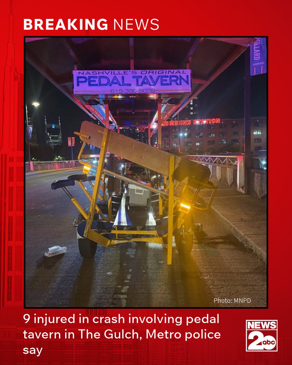 9 injured in crash involving pedal tavern in The Gulch, Metro police say  at the link below